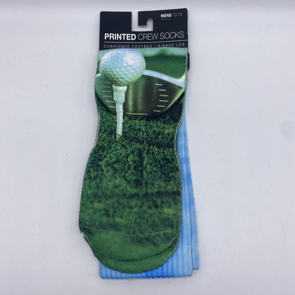 Printed Crew Socks Cushioned‎ Footbed Ribbed Leg Socks Men 10-13
